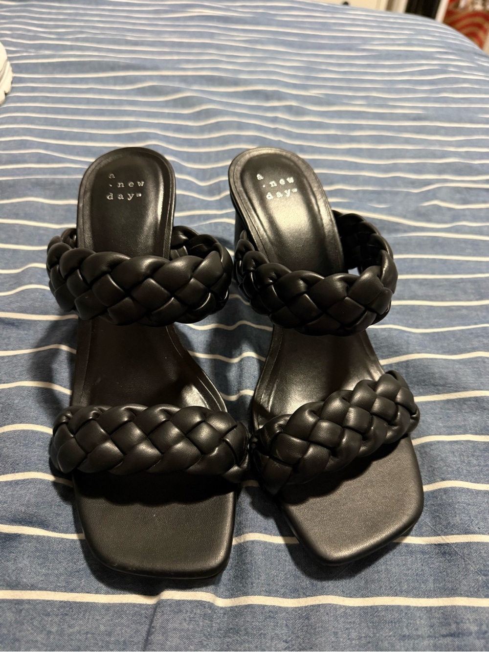 a new day Black Braided Double-Strap Heeled Slides